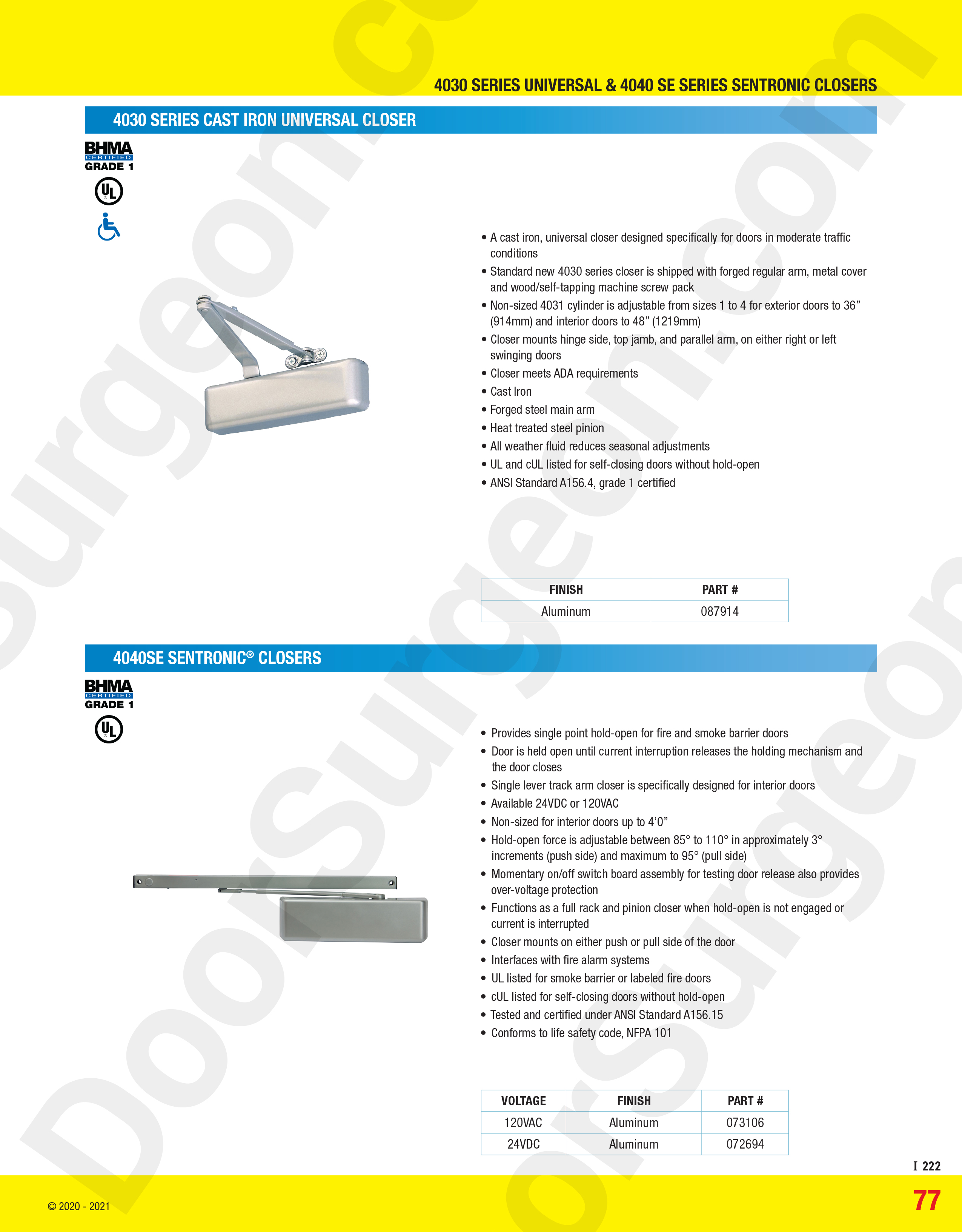 4030 Series cast iron universal closer and 4040SE Series Sentronic® closers Cochrane